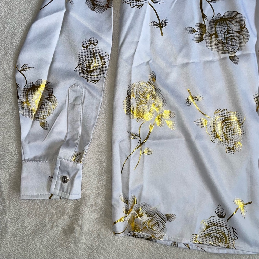 ZEROYAA Men's Floral Slim Fit Long Sleeve new white tags Size L - Picture 4 of 10